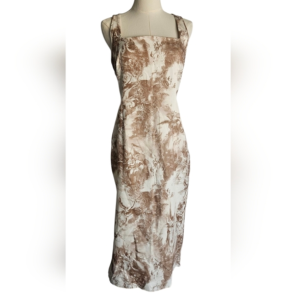Cider Brown & Cream Toile Print Midi Dress Nwt - Picture 1 of 10